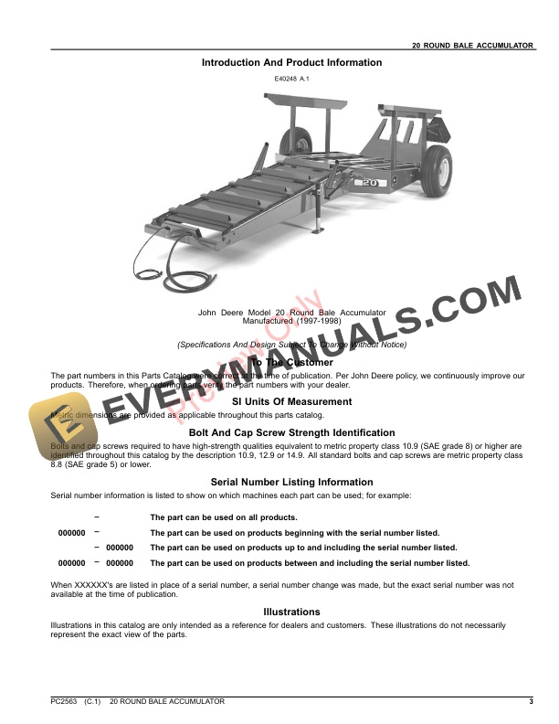 John Deere 20 ROUND BALER ACCUMULATOR Parts Catalog PC2563 06AUG23-3