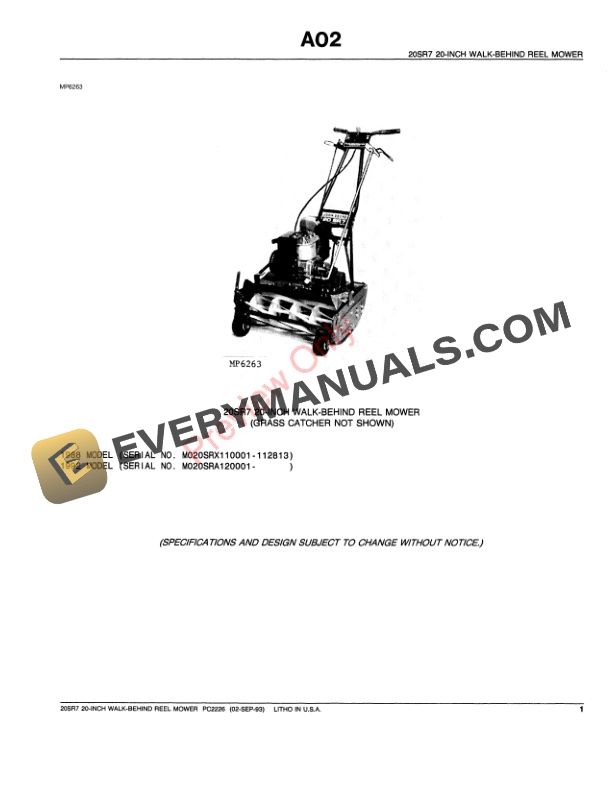 John Deere 20 SR7 Reel-Mounted Mower Parts Catalog PC2226 02SEP93 4 John Deere 20 SR7 Reel-Mounted Mower Parts Catalog PC2226 02SEP93-3
