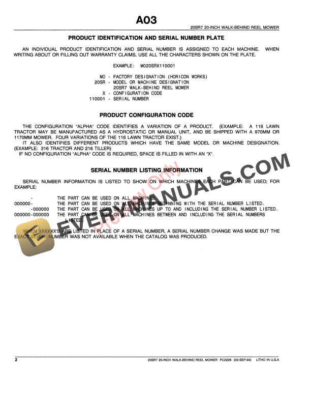 John Deere 20 SR7 Reel-Mounted Mower Parts Catalog PC2226 02SEP93 5 John Deere 20 SR7 Reel-Mounted Mower Parts Catalog PC2226 02SEP93-4