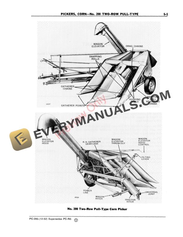 John Deere 200 Corn Picker Parts Catalog PC295 01MAY55-3