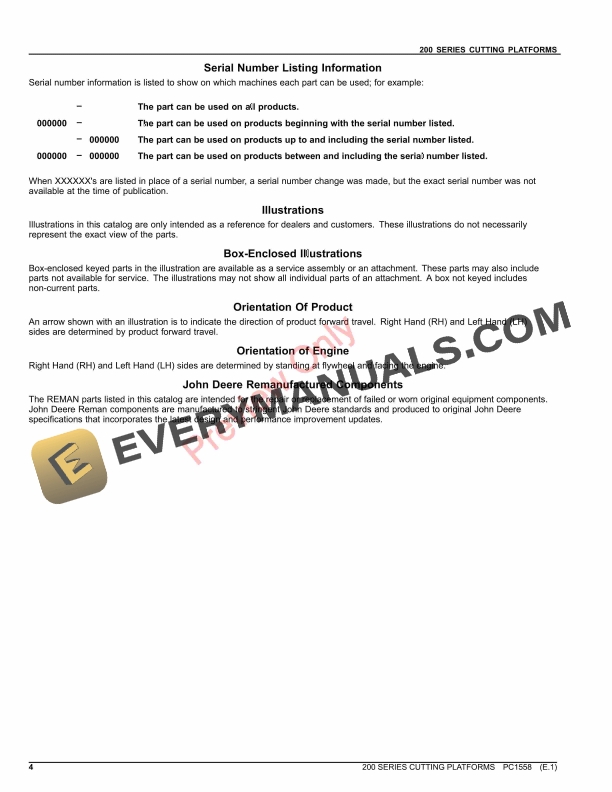 John Deere 200 SERIES CUTTING PLATFORMS Parts Catalog PC1558 07MAY21 PDF 11 John Deere 200 SERIES CUTTING PLATFORMS Parts Catalog PC1558 07MAY21-4