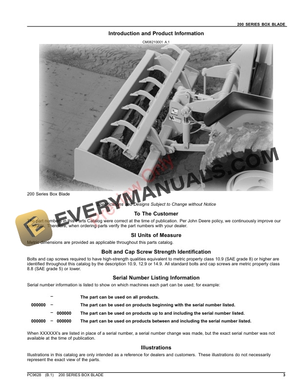 John Deere 200 Series Box Blades Parts Catalog PC9628 01SEP15-3
