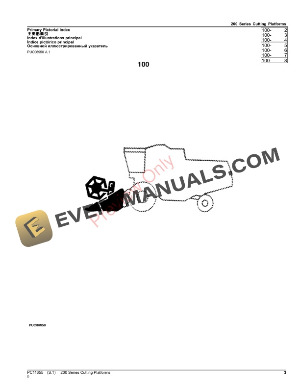 John Deere 200 Series Cutting Platforms Parts Catalog PC11655 16JUL23 3