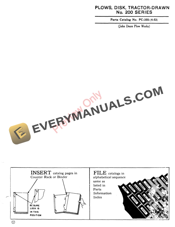 John Deere 200 Series Drawn Disk Plow Parts Catalog PC355 01APR53-1
