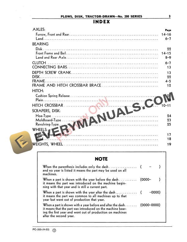 John Deere 200 Series Drawn Disk Plow Parts Catalog PC355 01APR53-5