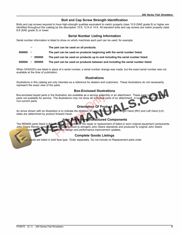 John Deere 200 Series Flail Shredders Parts Catalog PC6075 24JUN22-5