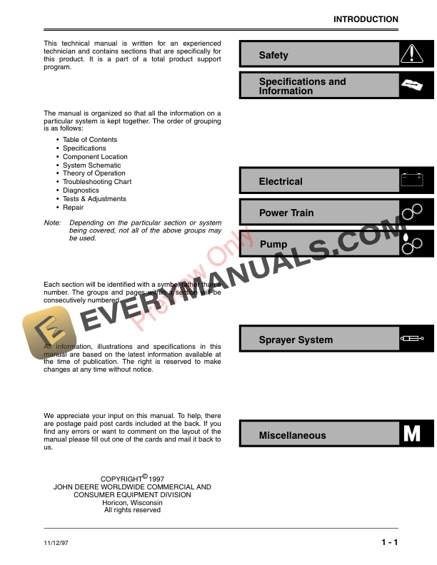 John Deere 200 Sprayer Attachment Technical Manual TM1729 01DEC97 3