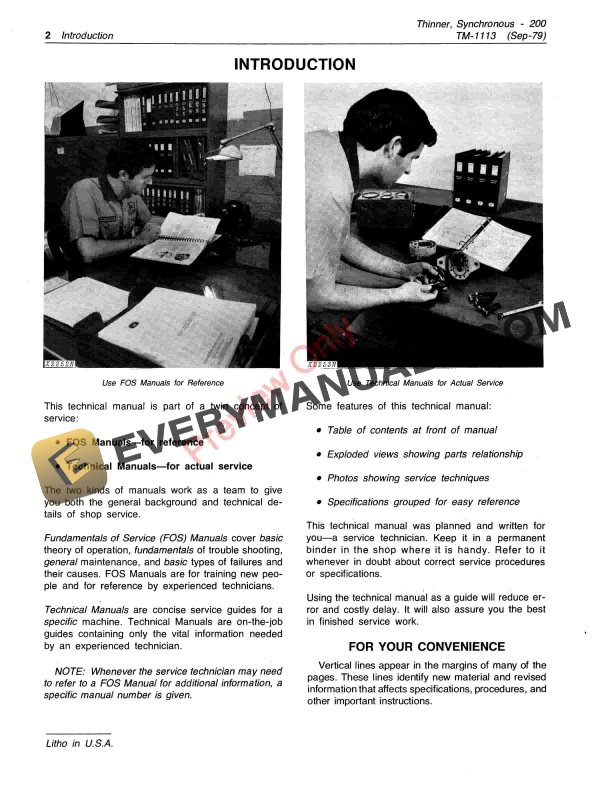 John Deere 200 Synchronous Thinner Technical Manual TM1113 01SEP79 4