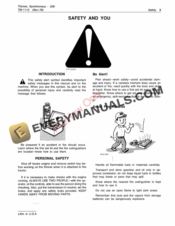 John Deere 200 Synchronous Thinner Technical Manual TM1113 01SEP79 5