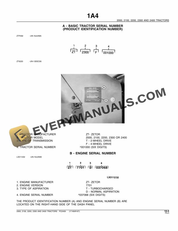 John Deere 2000, 2100, 2200, 2300 and 2400 Tractors (Mfg by ZetorEngine version 7701) Parts Catalog PC2409 01MAR02-5