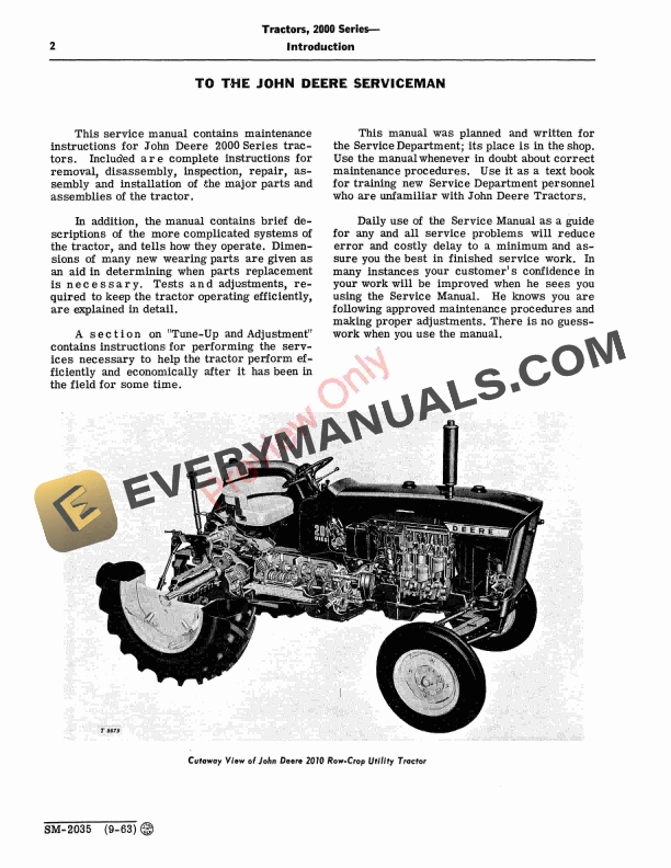 John Deere 2000 Series Tractors 2010 Row Crop RC Utility Hi Crop Service Manual SM2035 01SEP63 4
