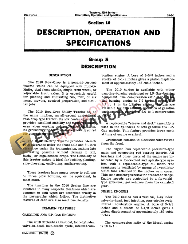 John Deere 2000 Series Tractors 2010 Row Crop RC Utility Hi Crop Service Manual SM2035 01SEP63 5
