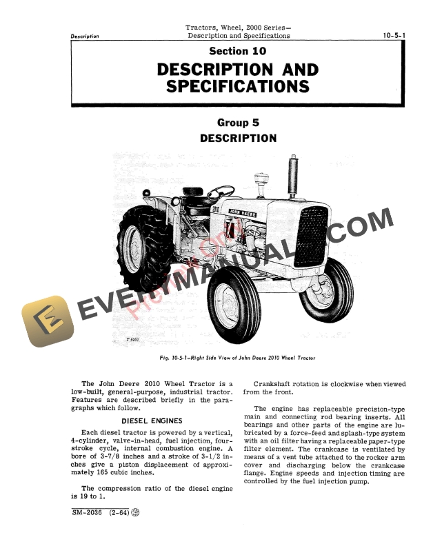 John Deere 2000 Series Tractors GasDiesel Service Manual SM2036 01FEB66 5