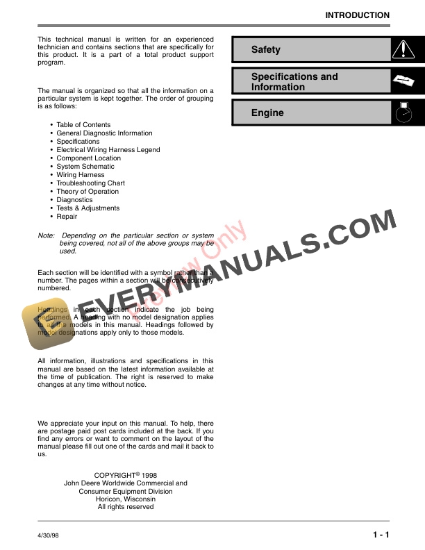 John Deere 200CS 230CS 300CS and 550CS Chainsaws Technical Manual TM1750 27MAY98 3