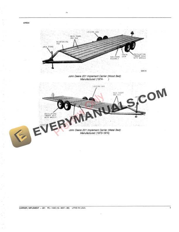 John Deere 201 Implement Carrier Parts Catalog PC1445 12MAY80-3
