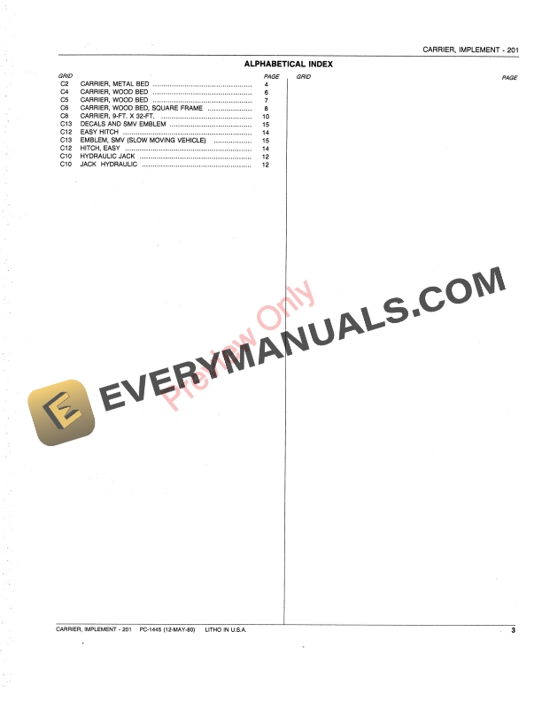 John Deere 201 Implement Carrier Parts Catalog PC1445 12MAY80-5