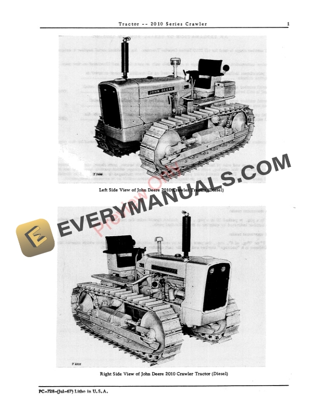 John Deere 2010 Series Crawler Tractors Parts Catalog PC728 01JUL67-3