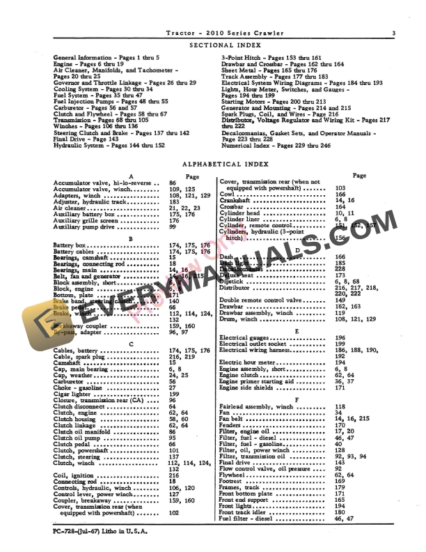 John Deere 2010 Series Crawler Tractors Parts Catalog PC728 01JUL67-5