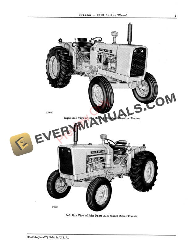 John Deere 2010 Series Wheel Tractors Parts Catalog PC731 01JUN67-3
