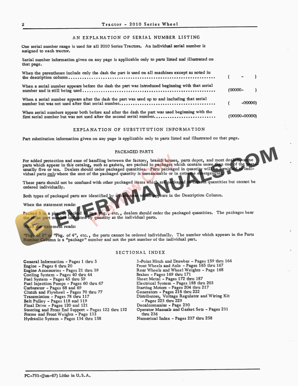 John Deere 2010 Series Wheel Tractors Parts Catalog PC731 01JUN67-4