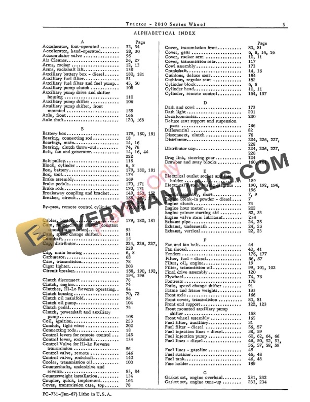 John Deere 2010 Series Wheel Tractors Parts Catalog PC731 01JUN67-5
