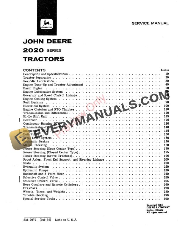 John Deere 2020 Series Tractors Service Manual SM2072 01JUL69 3