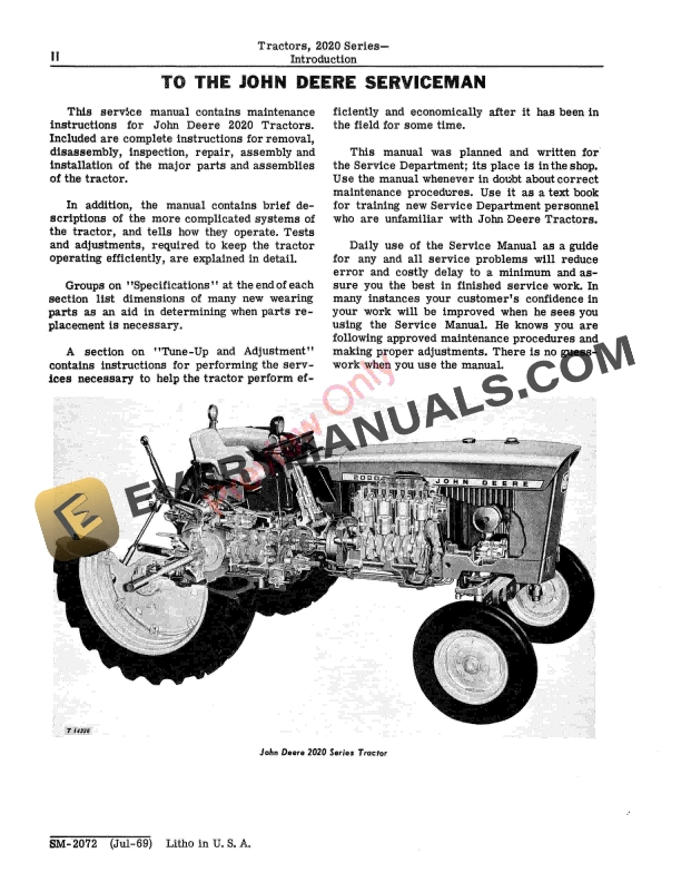 John Deere 2020 Series Tractors Service Manual SM2072 01JUL69 4