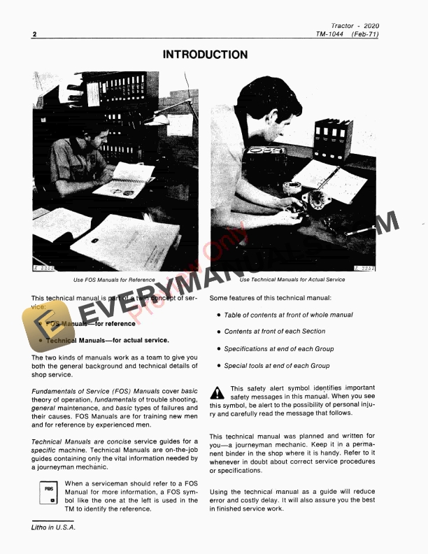 John Deere 2020 Tractor 117500 Technical Manual TM1044 01FEB71 4
