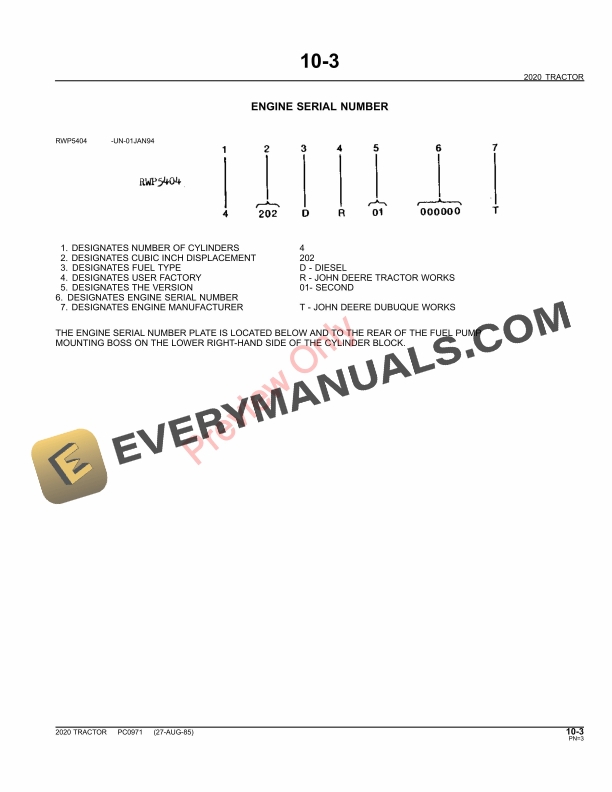 John Deere 2020 Tractors Parts Catalog PC0971 11MAY11 5