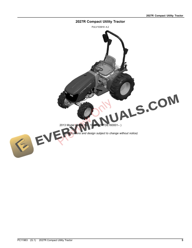 John Deere 2027R Compact Utility Tractor Parts Catalog PC11963 20FEB23 5