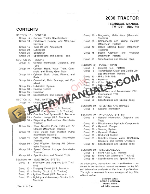 John Deere 2030 Utility Tractor Technical Manual TM1051 01FEB86 3