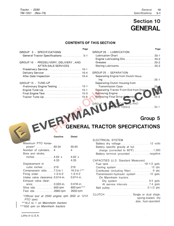 John Deere 2030 Utility Tractor Technical Manual TM1051 01FEB86 5