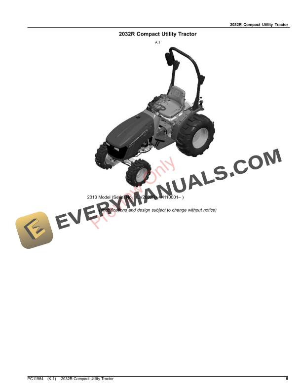 John Deere 2032R Compact Utility Tractor Parts Catalog PC11964 18JUL23 6 John Deere 2032R Compact Utility Tractor Parts Catalog PC11964 18JUL23 5