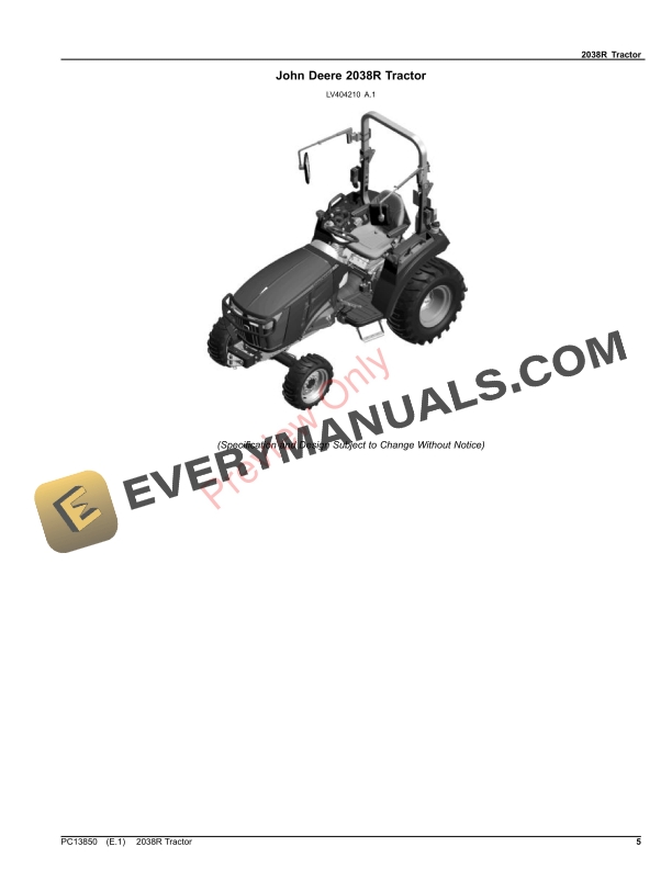 John Deere 2038R Tractor Parts Catalog PC13850 22OCT23-5