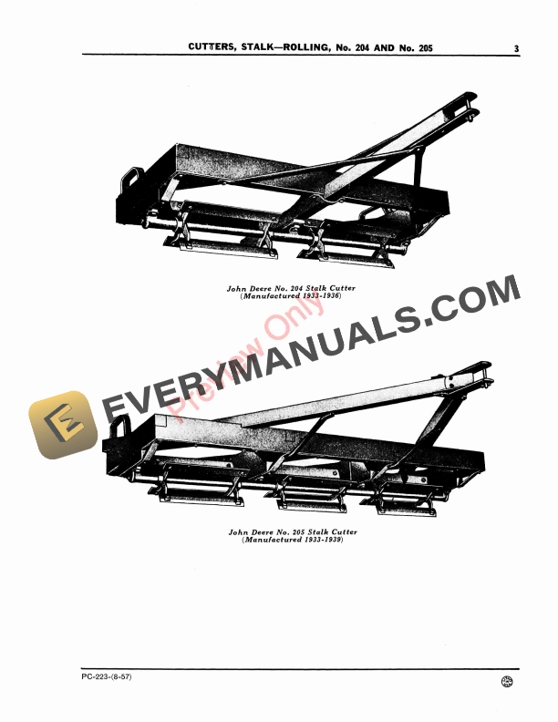 John Deere 204, 205, 206, 307 Rolling Stalk Cutter, 5 Stalk Cutter Parts Catalog PC223 01JAN52-5