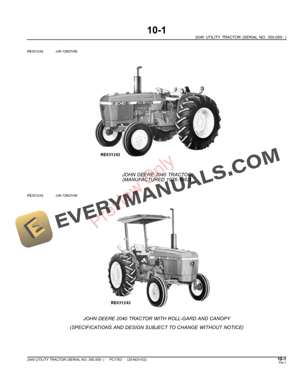 John Deere 2040 Tractor Parts Catalog PC1763 11MAY11-3