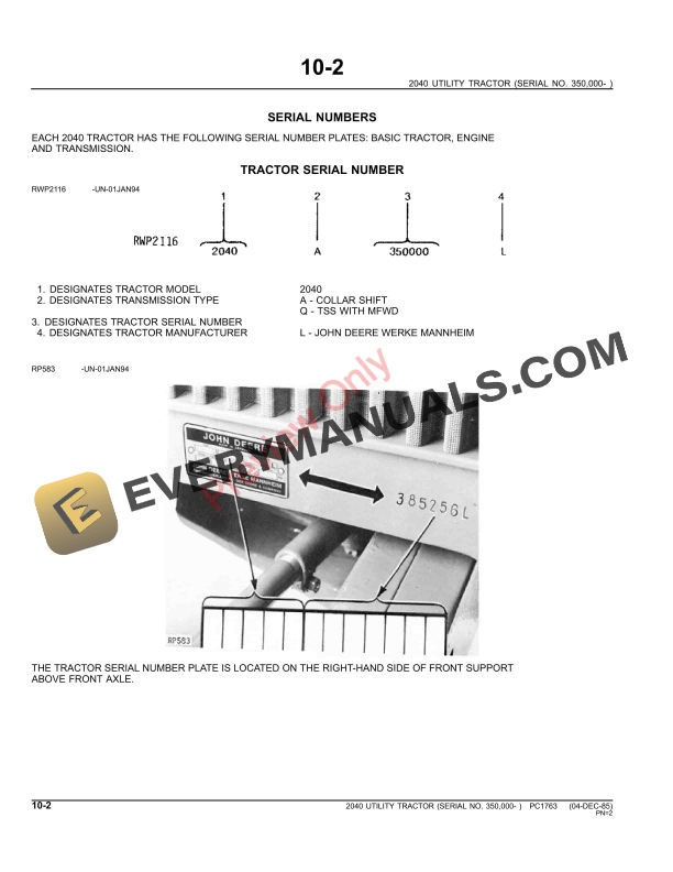 John Deere 2040 Tractor Parts Catalog PC1763 11MAY11-4