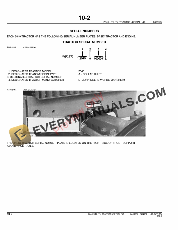 John Deere 2040 Tractor (S.N. -34, 999) Parts Catalog PC4150 11MAY11-4