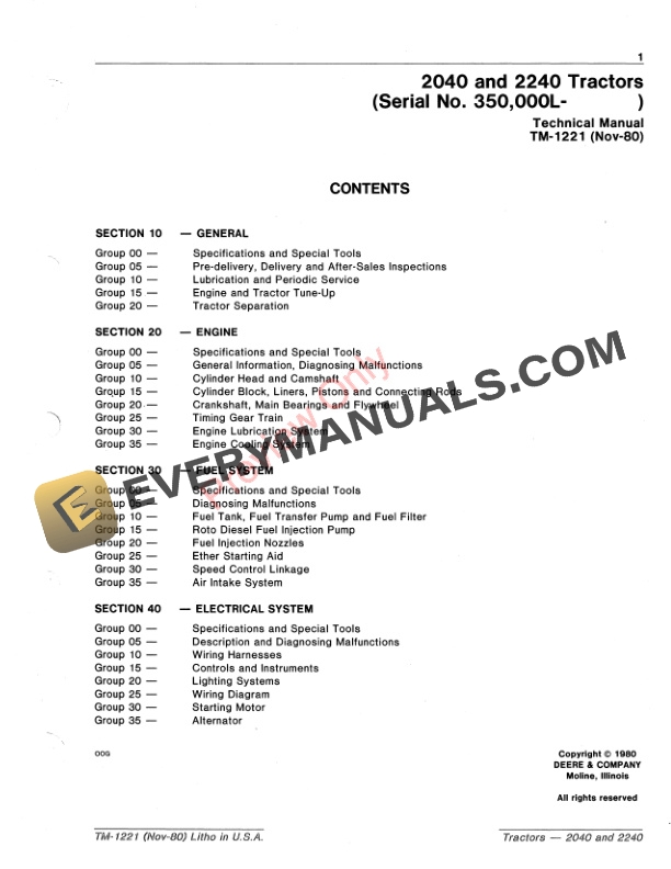 John Deere 2040 and 2240 Tractors Technical Manual TM1221 01NOV80 3