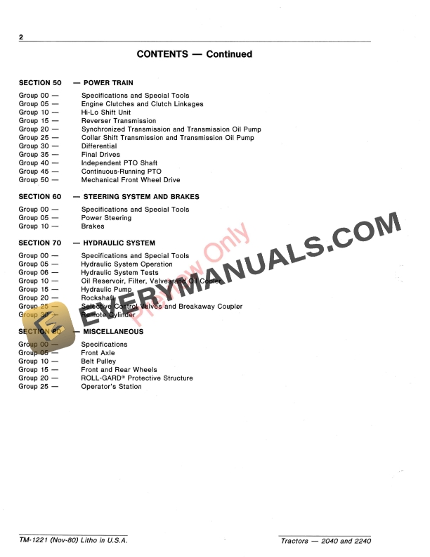 John Deere 2040 and 2240 Tractors Technical Manual TM1221 01NOV80 4