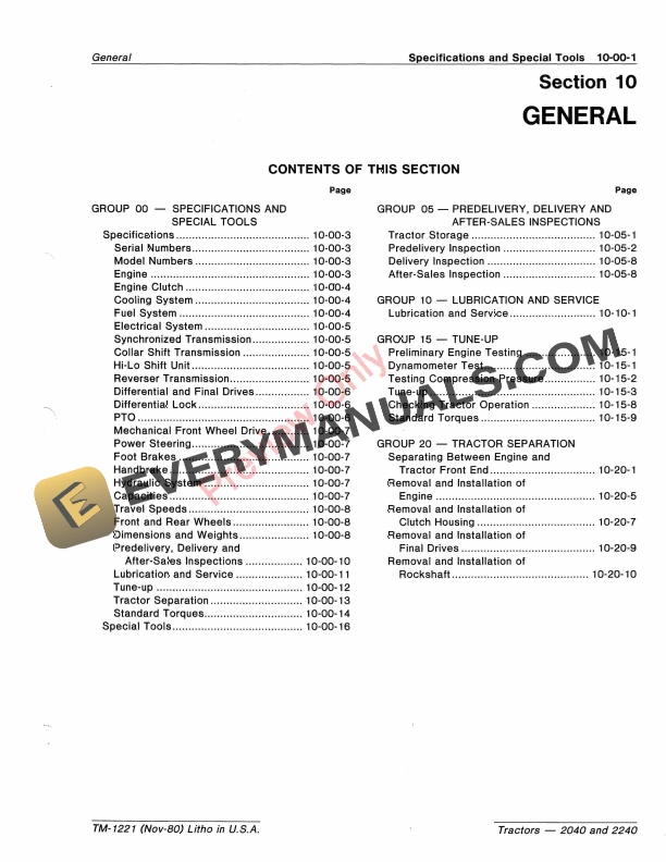 John Deere 2040 and 2240 Tractors Technical Manual TM1221 01NOV80 5