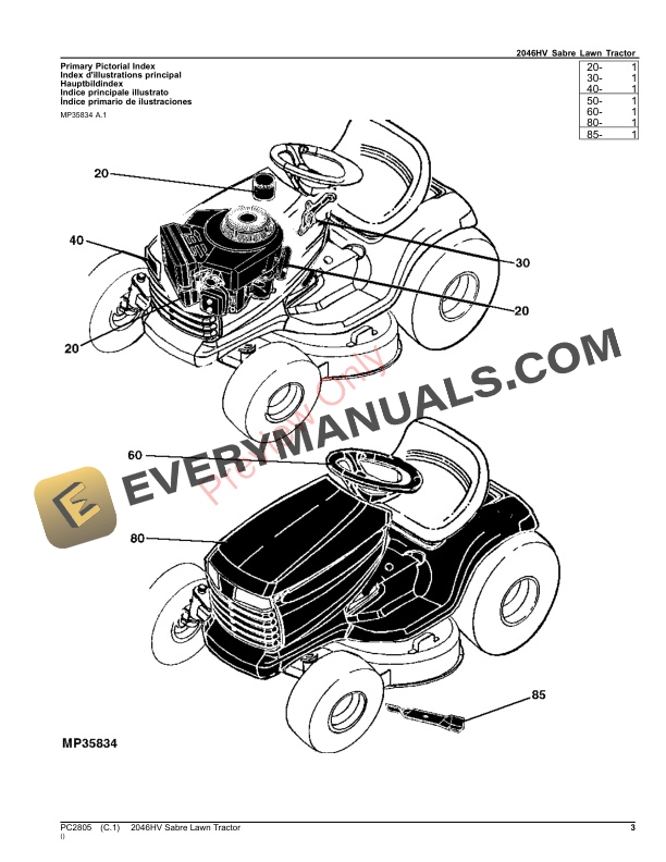 John Deere 2046HV SABRE LAWN TRACTOR Parts Catalog PC2805 14SEP23-3