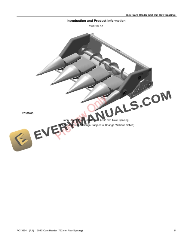 John Deere 204C Corn Header (762 mm Row Spacing) Parts Catalog PC13654 10APR23-5