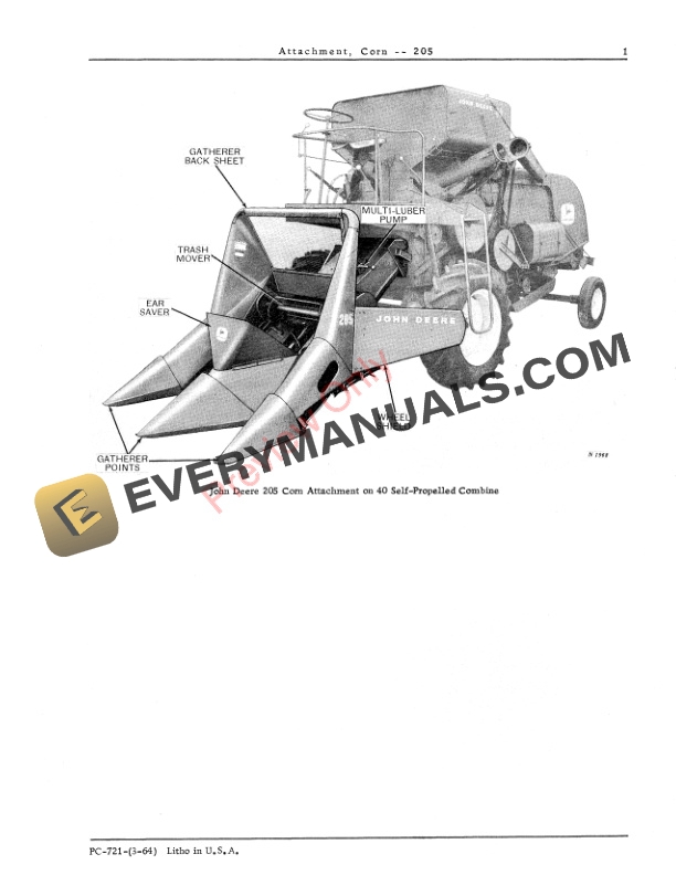 John Deere 205 Corn Attachment Parts Catalog PC721 01JAN66 4 John Deere 205 Corn Attachment Parts Catalog PC721 01JAN66-3