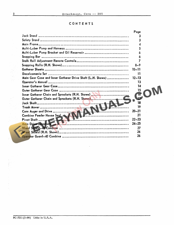 John Deere 205 Corn Attachment Parts Catalog PC721 01JAN66 5 John Deere 205 Corn Attachment Parts Catalog PC721 01JAN66-4
