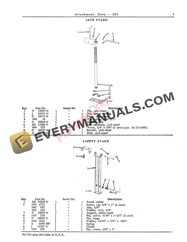 John Deere 205 Corn Attachment Parts Catalog PC721 01JAN66 6 John Deere 205 Corn Attachment Parts Catalog PC721 01JAN66-5