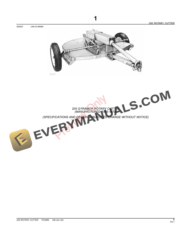 John Deere 205 Rotary Cutter Parts Catalog PC0995 31MAY11 4 John Deere 205 Rotary Cutter Parts Catalog PC0995 31MAY11 3