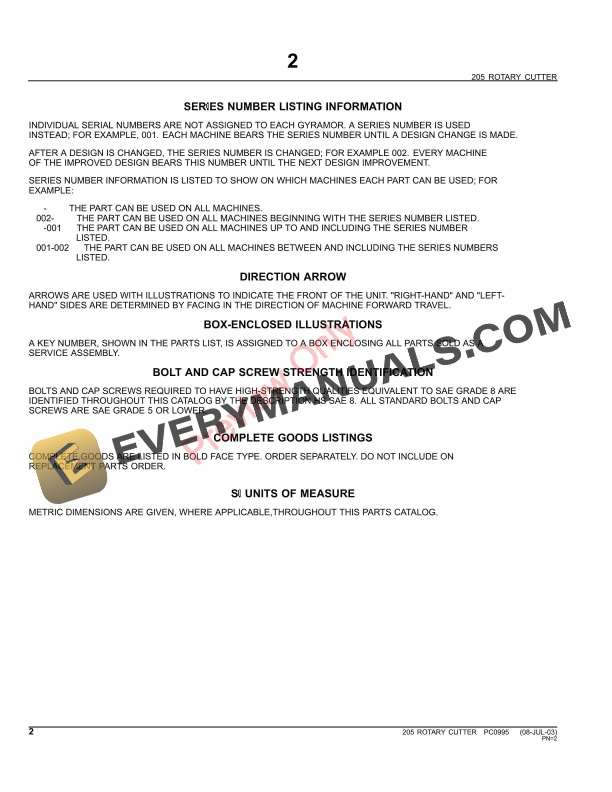 John Deere 205 Rotary Cutter Parts Catalog PC0995 31MAY11 5 John Deere 205 Rotary Cutter Parts Catalog PC0995 31MAY11 4