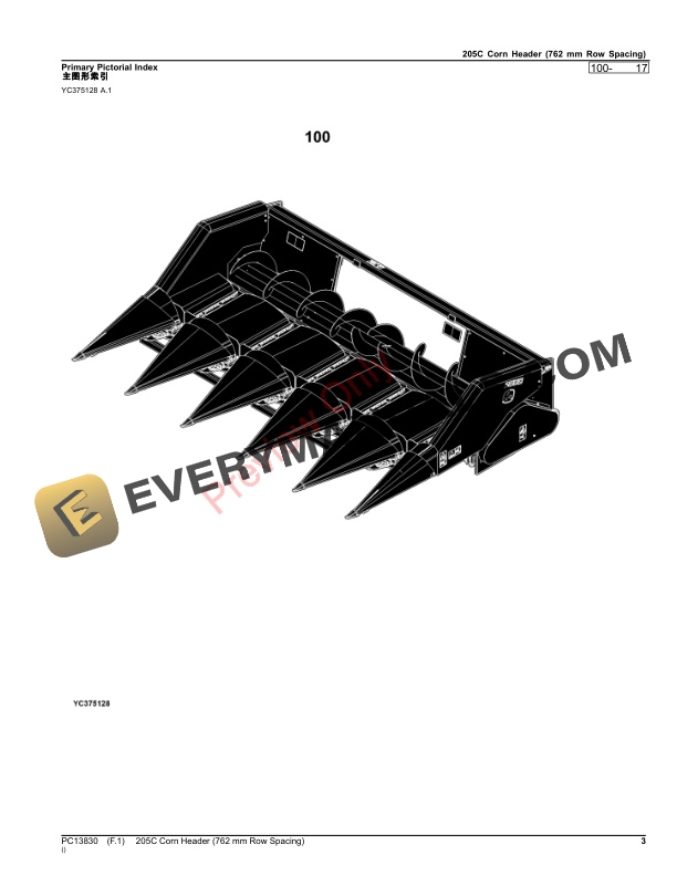 John Deere 205C Corn Header (762 mm Row Spacing) Parts Catalog PC13830 25JUL23-3