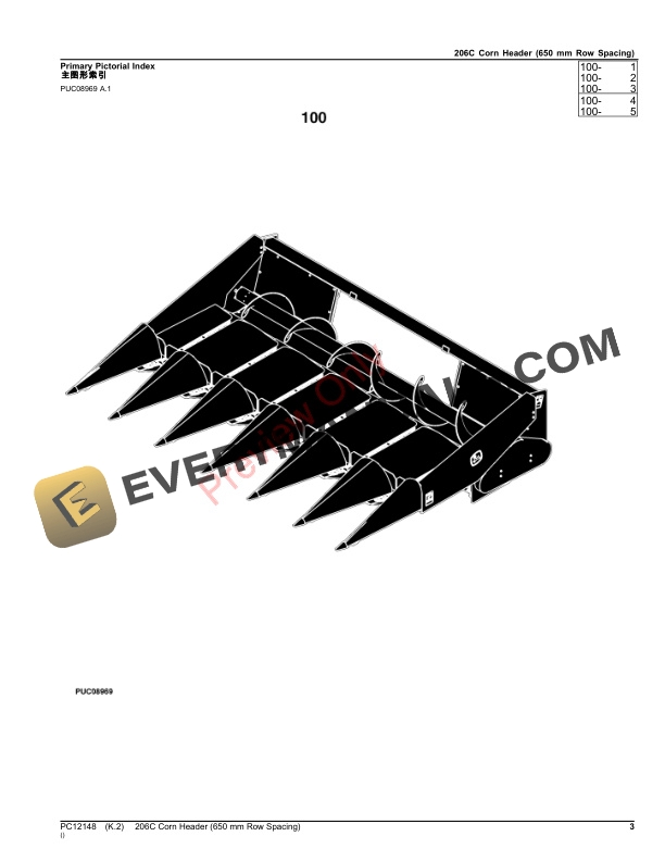 John Deere 206C Corn Header (650 mm Row Spacing) Parts Catalog PC12148 16JUL23-3